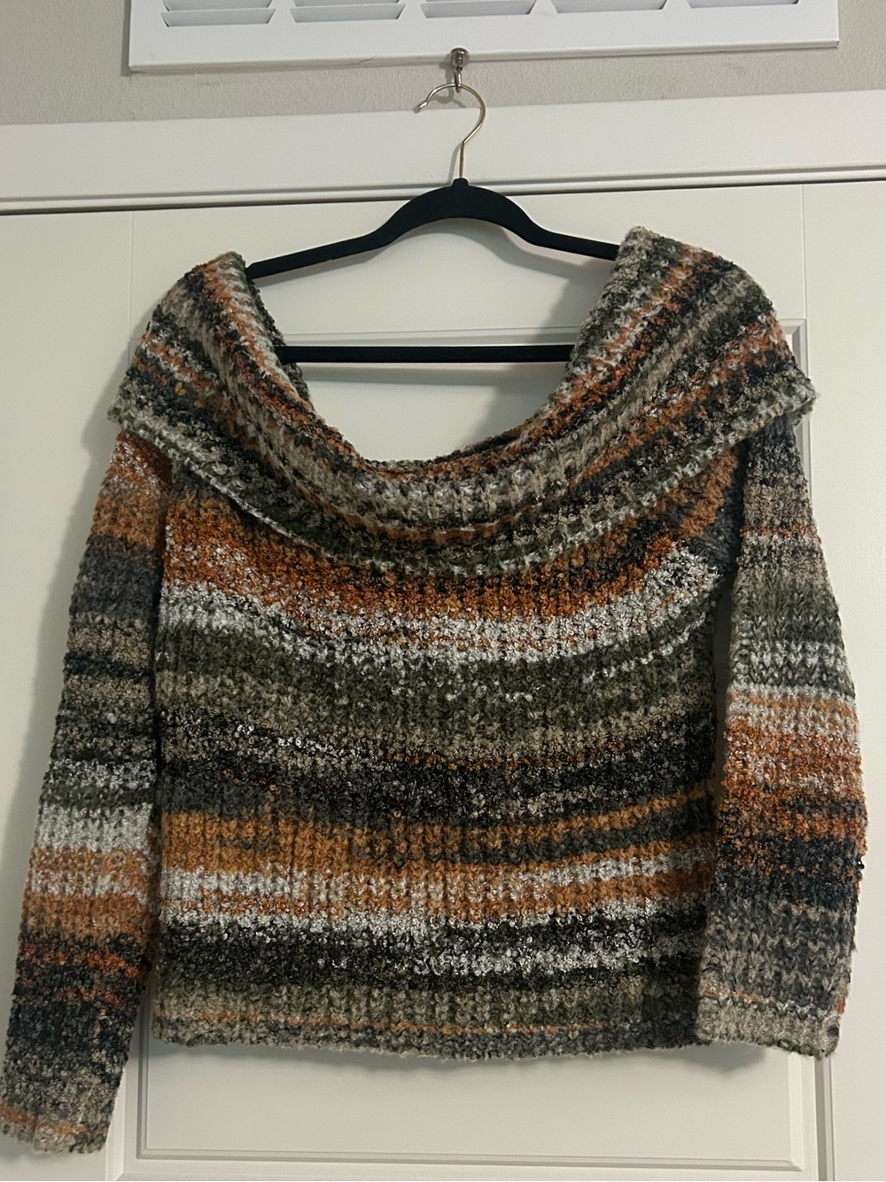 Buckle Striped Cowl Neck Sweater